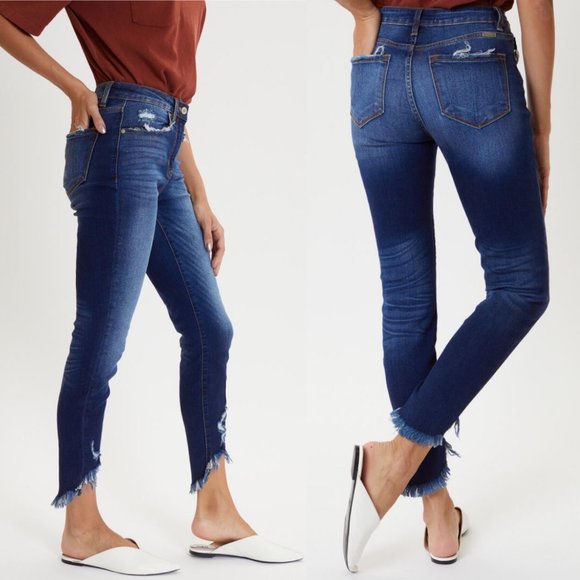 KanCan Denim - KANCAN KC8395D Blue Dark Wash Skinny Jeans Raw Hem